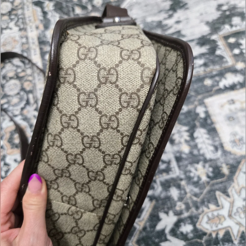 Gucci GG Plus Monogram Web Medium Flap Messenger Beige Dark Brown